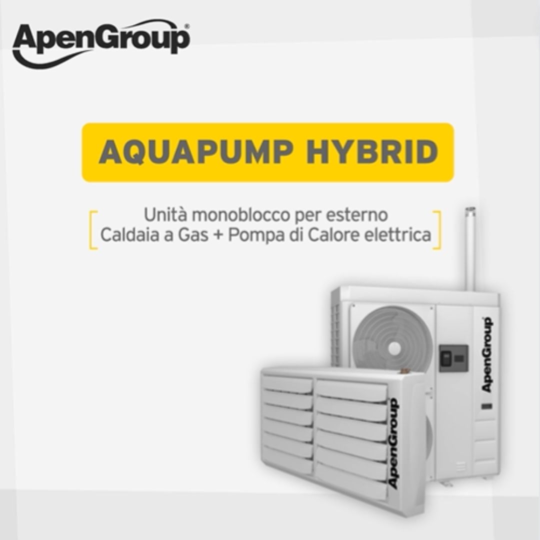 Aquapump Hybrid monoblocco per esterno con pompa di calore elettrica e caldaia a gas a condensazione per capannoni e magazzini